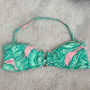Green and Pink Leaf Print Bikini Top